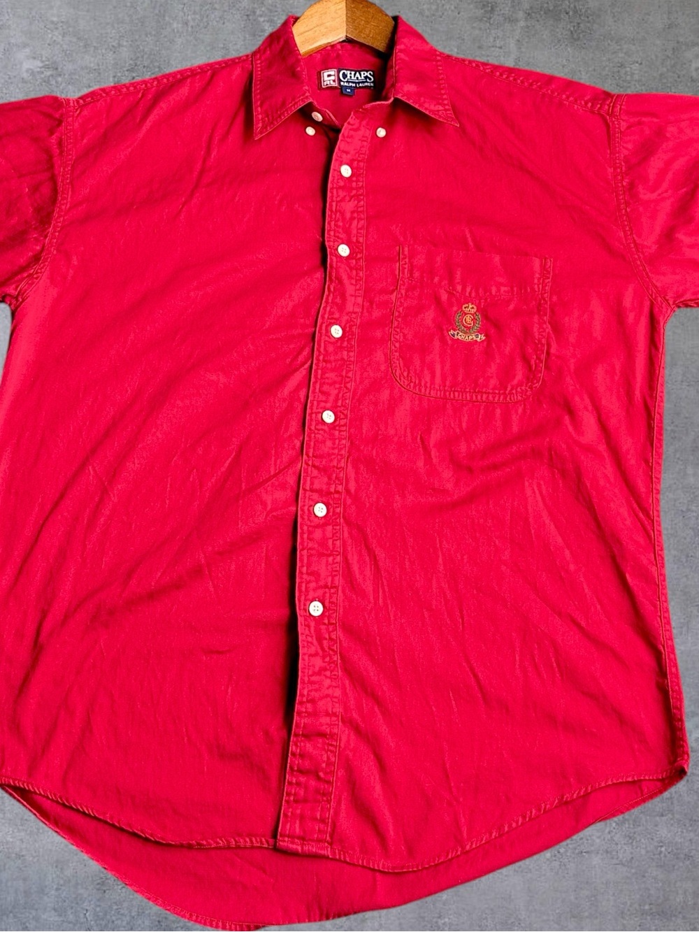 Vintage Chaps Ralph Lauren Shirt Mens M Red Crest Logo Short Sleeve Cotton 90s